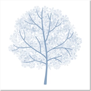 Winter tree covered with snowflakes Posters and Art